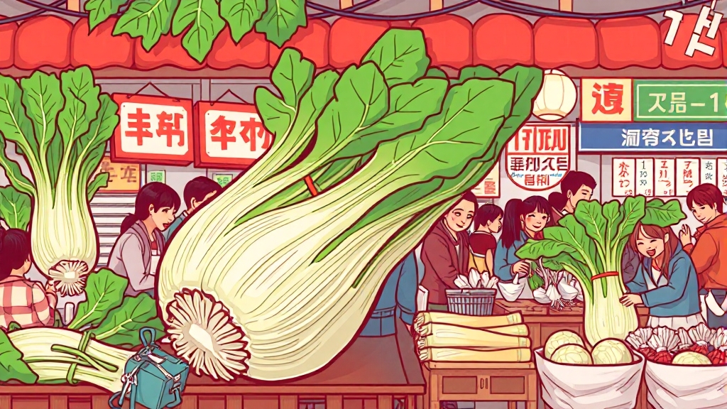 배추 가격 비교: 마트 vs 시장 (cartoon 스타일)