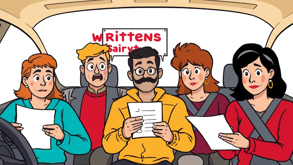 필기시험 준비물 및 당일 유의사항 (cartoon 스타일)