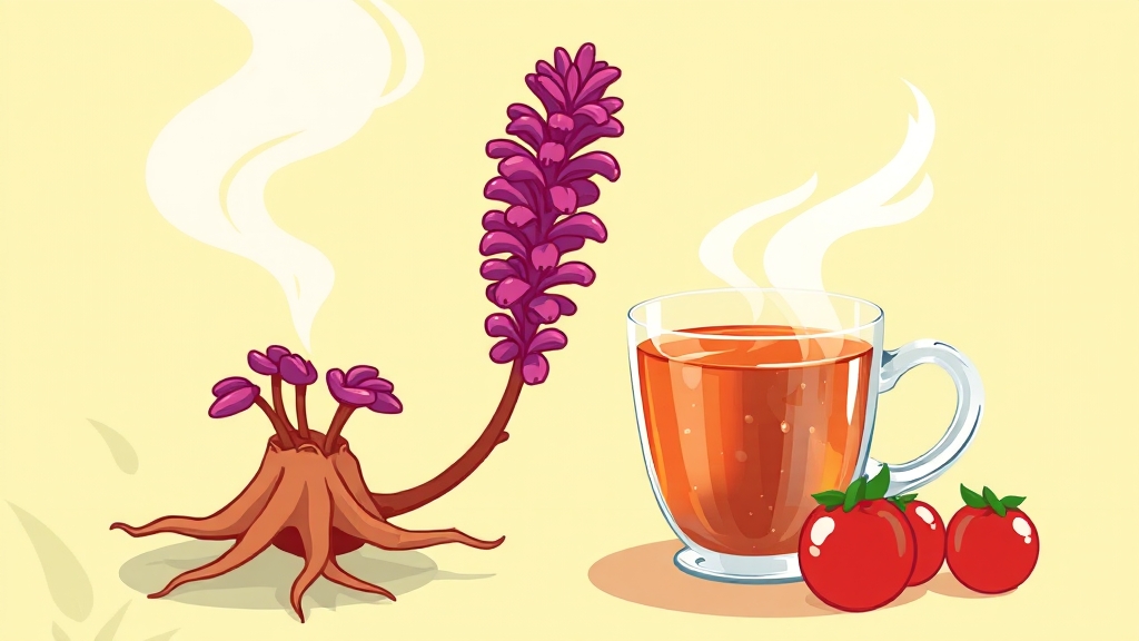 맥문동 열매 vs 맥문동차 (cartoon 스타일)