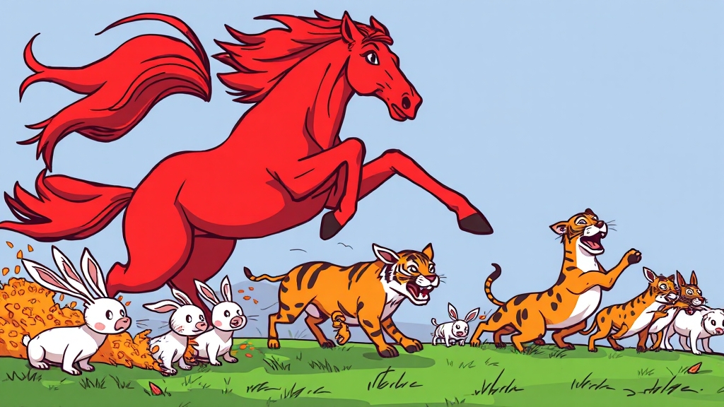 2026년 삼재띠와 대박띠, 희비 교차 (cartoon 스타일)